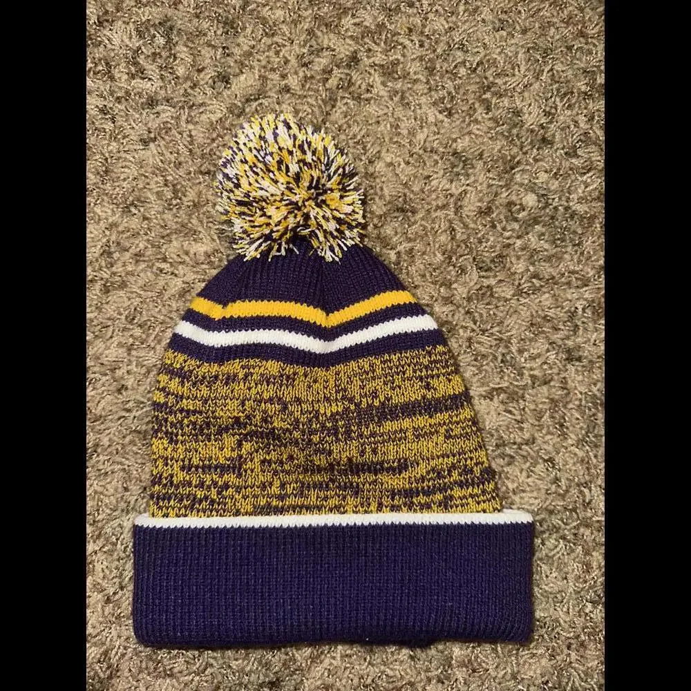Nike LSU Tigers Purple Sideline Logo Cuffed Knit Hat with Pom Sample - Picture 5 of 11